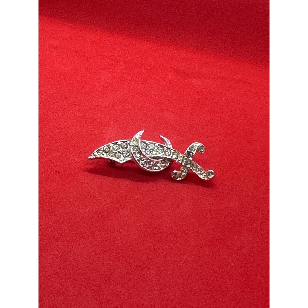 Vintage Silver Tone Rhinestone Scimitar Dagger Sword Brooch Pin Crescent Moon - Picture 6 of 7